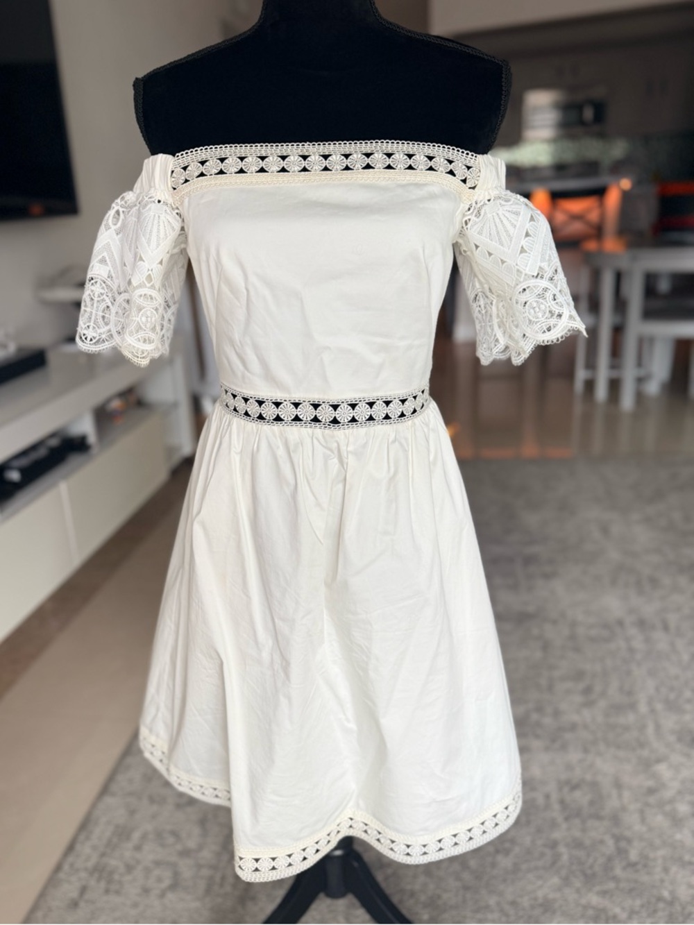 Ted Baker White Off-Shoulder Lace-Trim Mini Dress
